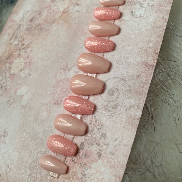 MODE CHANGE MARBLE PRESS ON NAILS PINK NUDE NEUTRAL SAKURA SHORT COFFIN SET SZ M - Picture 5 of 14